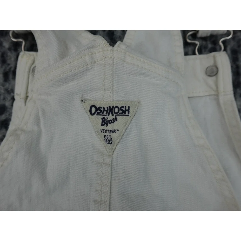 OshKosh‎ Bgosh Girls White Denim Button Front Overall Dress Size 7 OSH89379-SSI